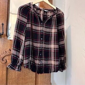 Beach Lunge Lounge Black and Red Plaid Blouse
